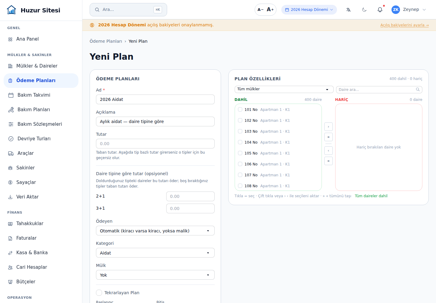 Yeni plan formu — ad ve açıklama girildi