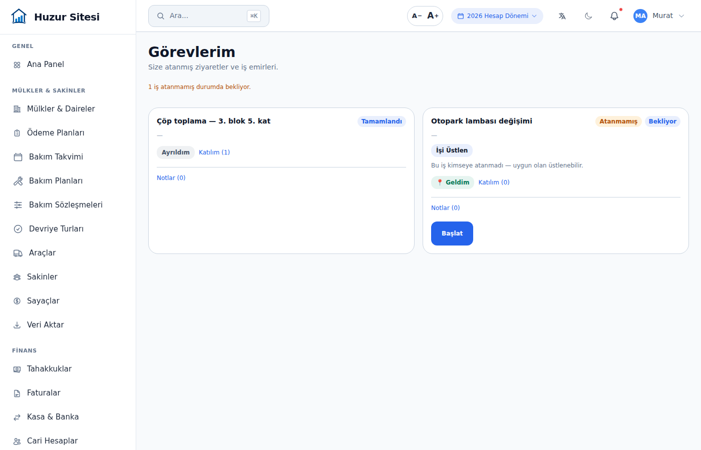 Görevlerim — atanmamış iş, Atanmamış rozeti ve İşi Üstlen düğmesiyle