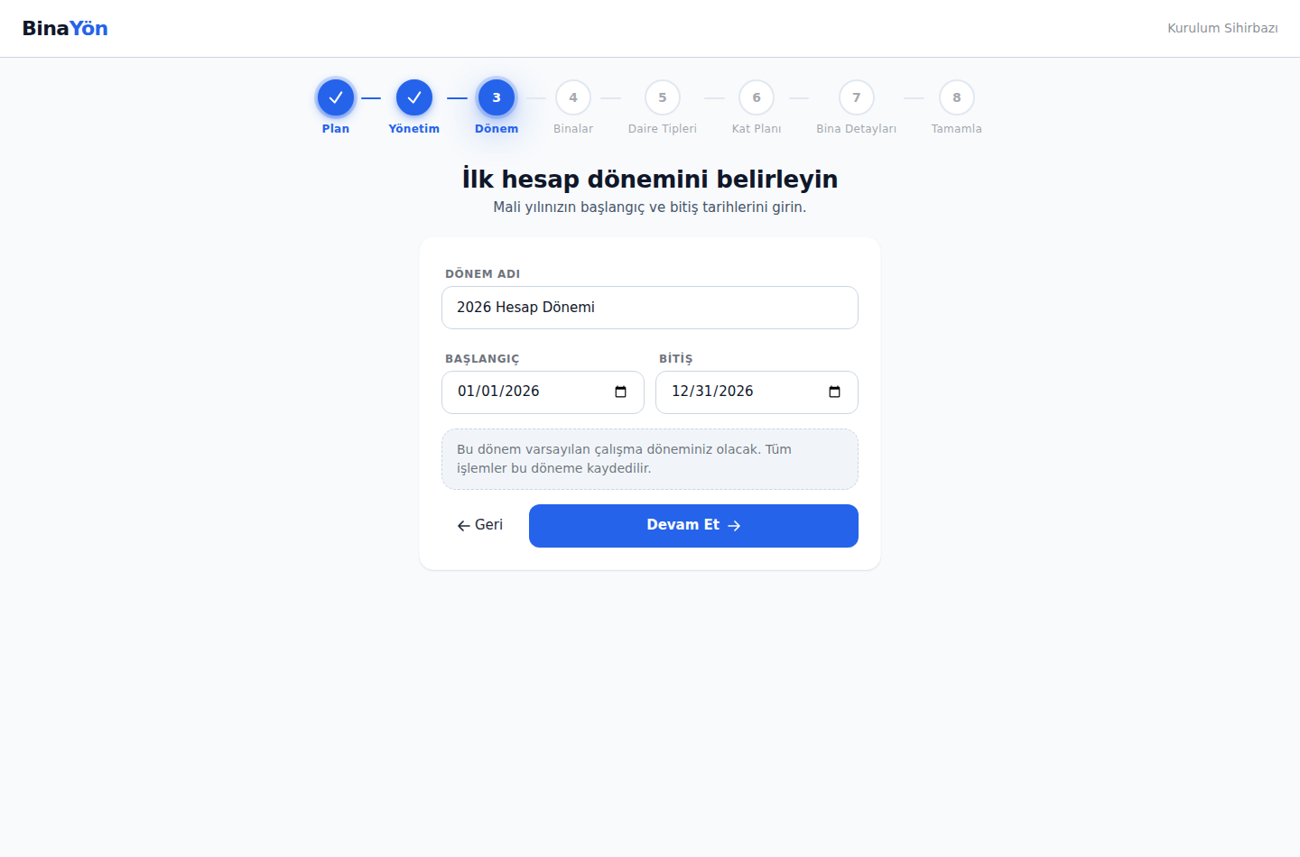 Hesap dönemi adımı — 2026 Hesap Dönemi